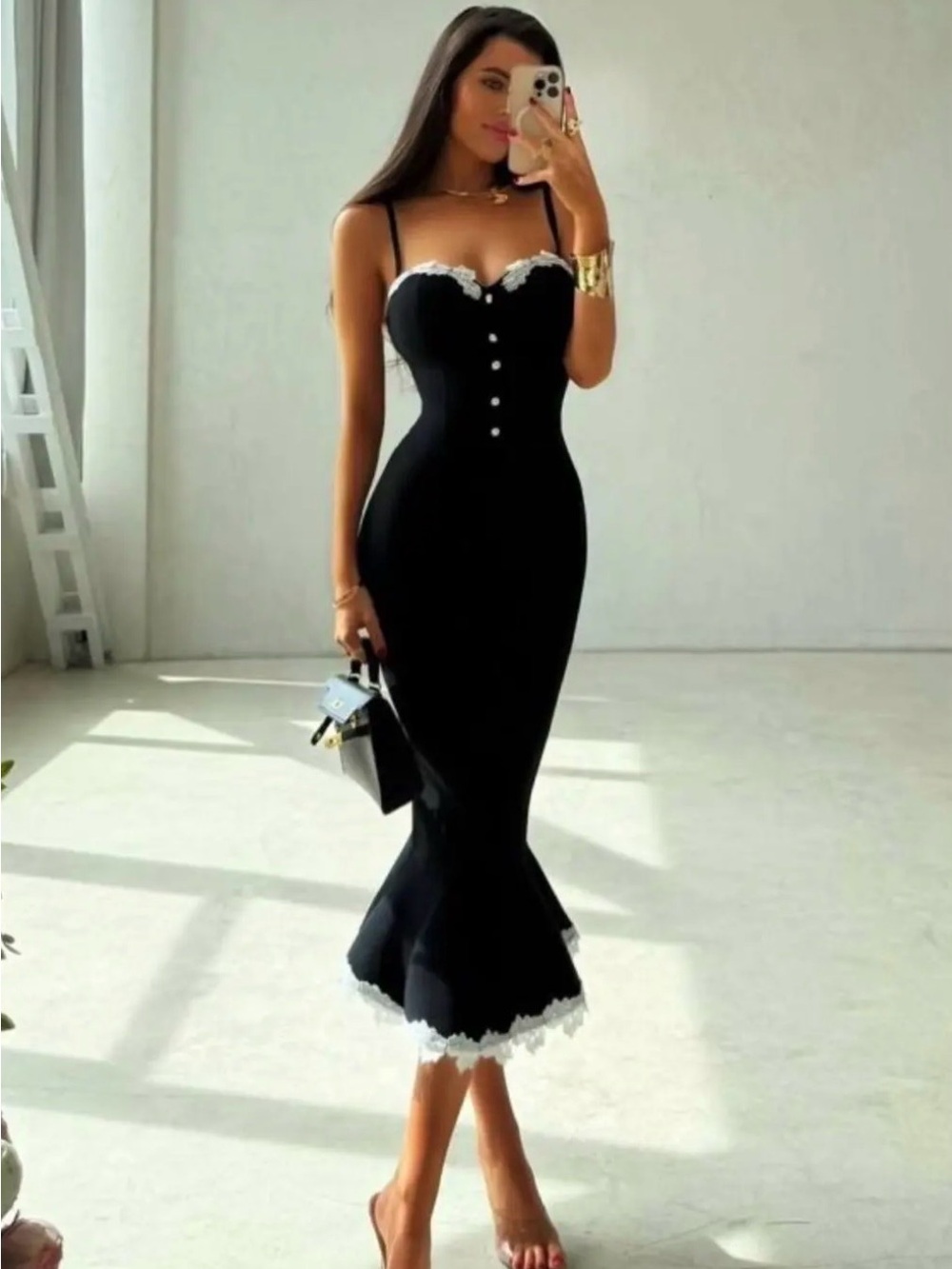 Black Lace-Trim Halter Mermaid Dress
Never weared